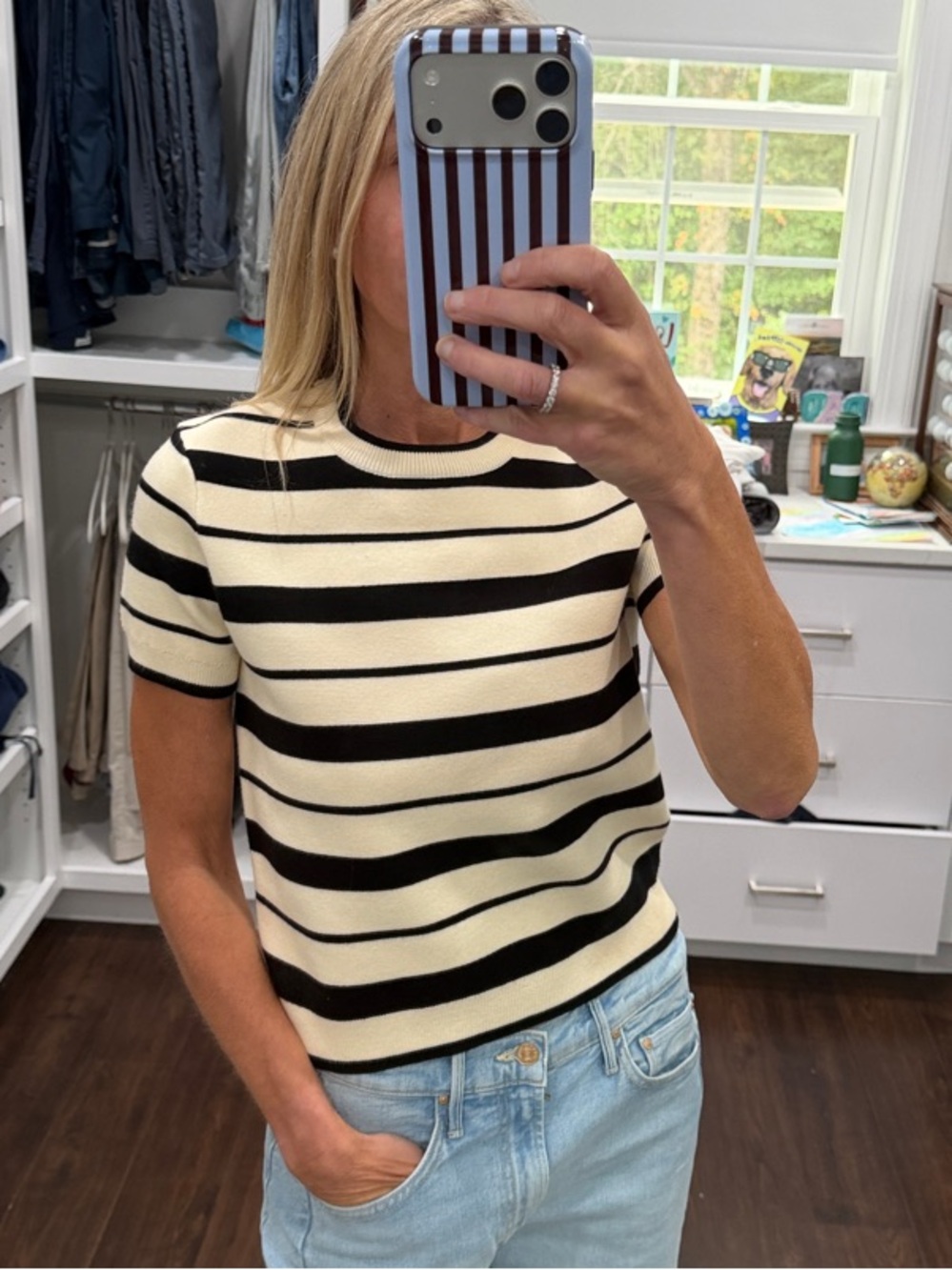 English Factory Black and Cream Striped Short-Sleeve Knit Top